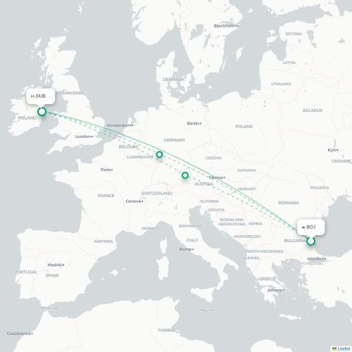 Mapa lotu bezpośredniego Burgas – Dublin