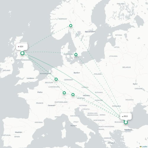 Mapa lotu bezpośredniego Burgas – Edynburg