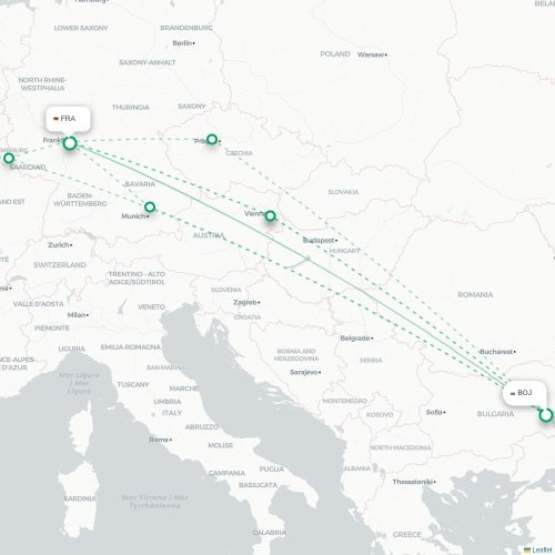 Mapa lotu bezpośredniego Burgas – Frankfurt nad Menem