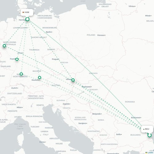 Mapa lotu bezpośredniego Burgas – Hamburg