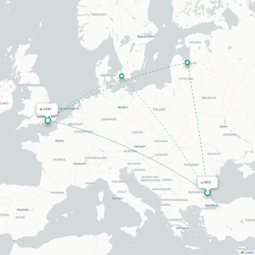 Mapa lotu bezpośredniego Burgas – Londyn