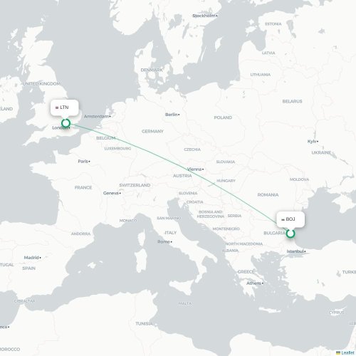 Mapa lotu bezpośredniego Burgas – Londyn