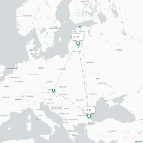 Bourgas - Riga karta över direktflyg
