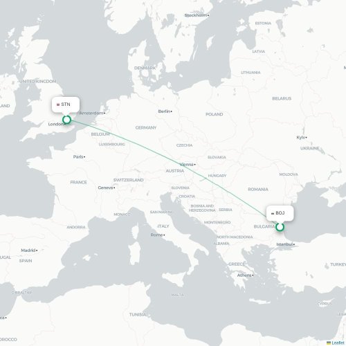 Mapa de vuelo directo Burgas - Londres