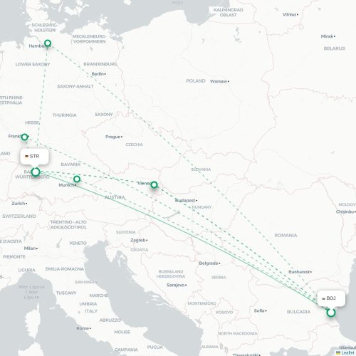 Mapa lotu bezpośredniego Burgas – Stuttgart