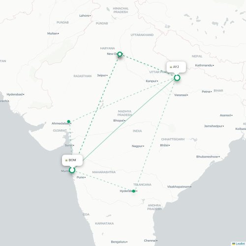 Mapa de vuelo directo Bombay - Faizābād