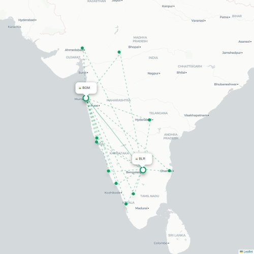 Mumbai – Bangalore suoran lennon kartta