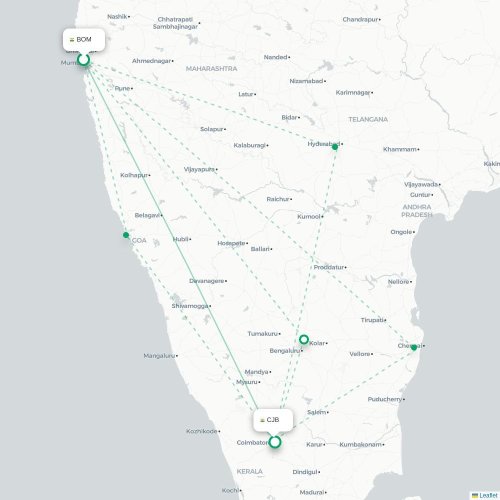 Mumbai - Coimbatore kort over direkte fly