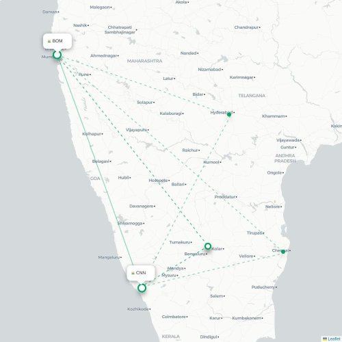 Mapa lotu bezpośredniego Mumbaj – Kannanur