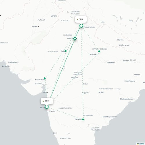 Mapa lotu bezpośredniego Mumbaj – Dehradun