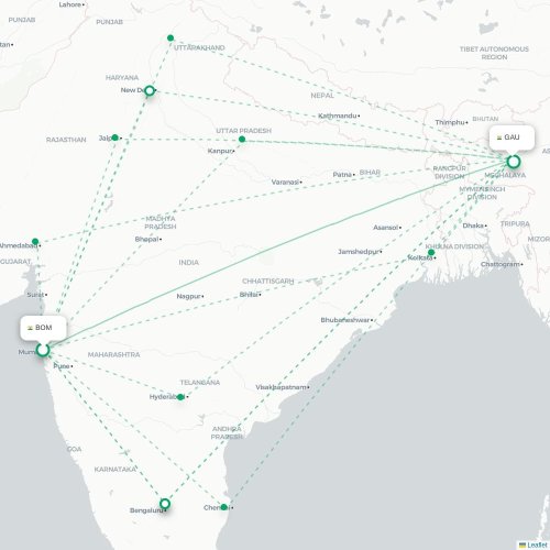 Mumbai – Guwahati suoran lennon kartta