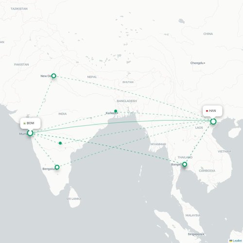 Mapa lotu bezpośredniego Mumbaj – Hanoi