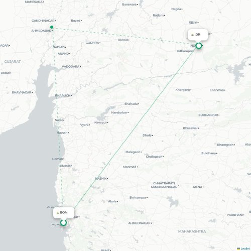 Mapa de vuelo directo Bombay - Indore