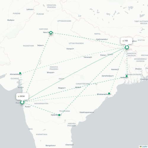 Mapa lotu bezpośredniego Mumbaj – Bagdogra