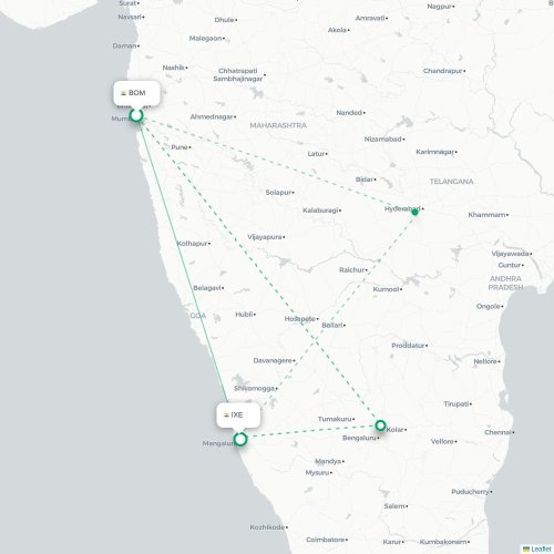 Mapa lotu bezpośredniego Mumbaj – Mangalore
