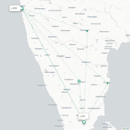 Mumbai – Madurai suoran lennon kartta