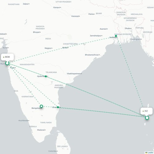 Mapa de vuelo directo Bombay - Port Blair