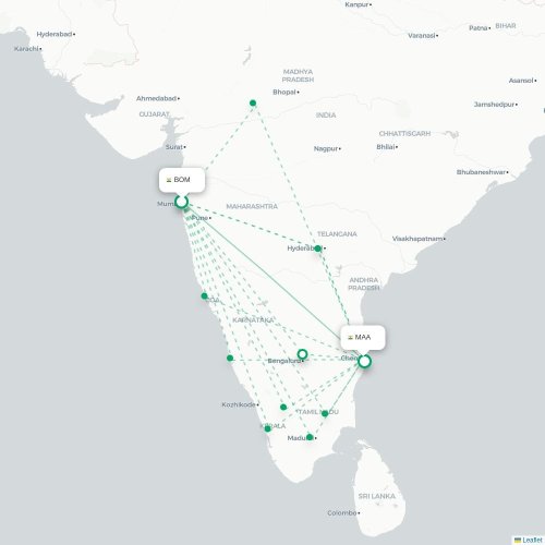 Mumbai – Chennai suoran lennon kartta