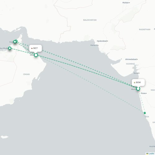 Mapa lotu bezpośredniego Mumbaj – Maskat