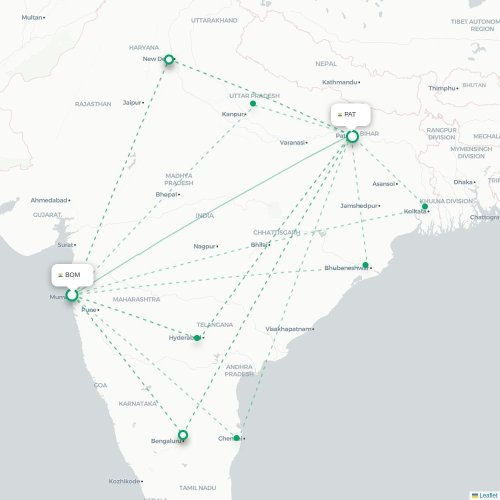 Mumbai – Patna suoran lennon kartta