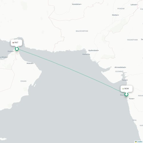 Mapa de vuelo directo Bombay - Ras Al Khaimah