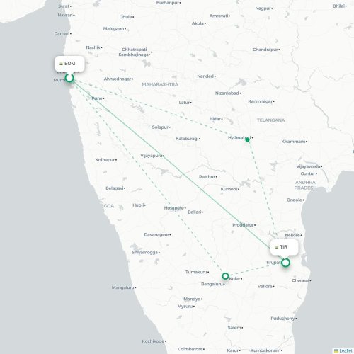 Mumbai – Tirupati suoran lennon kartta