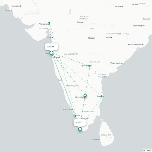 Mapa lotu bezpośredniego Mumbaj – Trivandrum