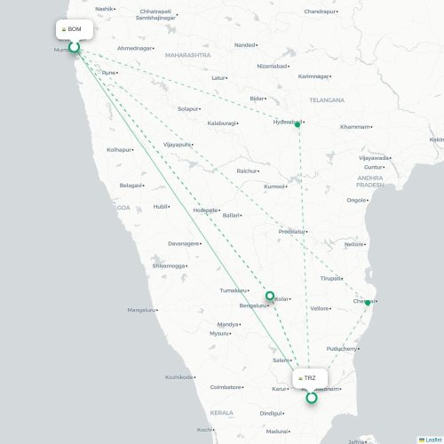 Mapa lotu bezpośredniego Mumbaj – Tiruchirapalli