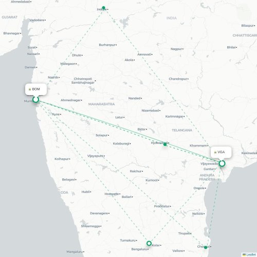 Mapa de vuelo directo Bombay - Vijayawada