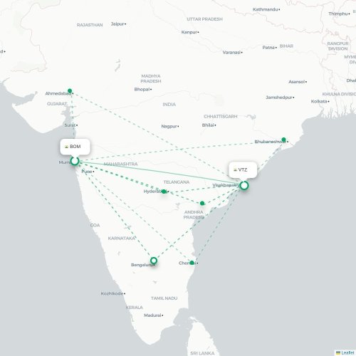 Mumbai – Visakhapatnam suoran lennon kartta