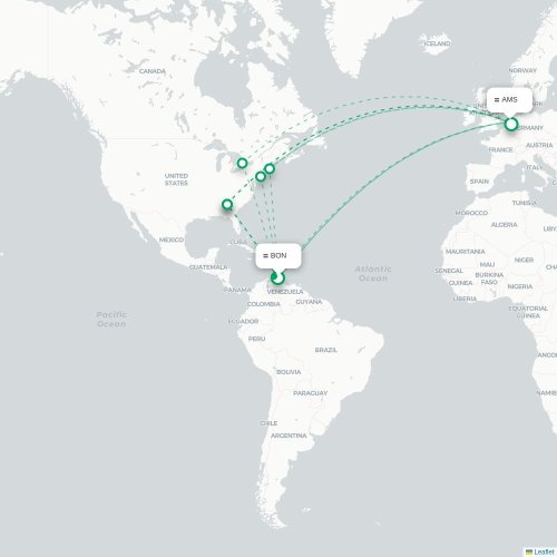 Mapa de vuelo directo Kralendijk - Ámsterdam