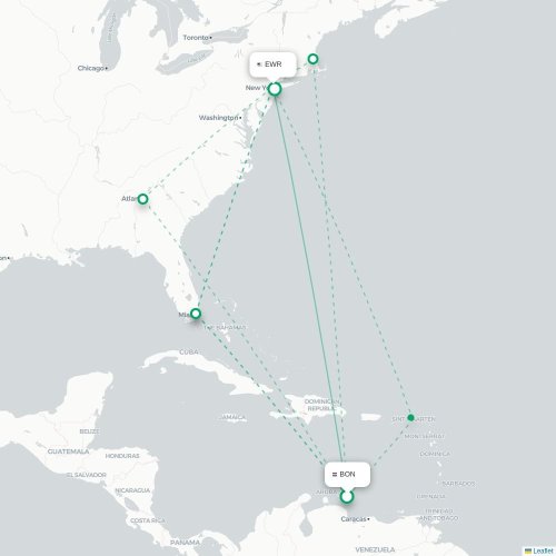 Mapa de vuelo directo Kralendijk - Newark