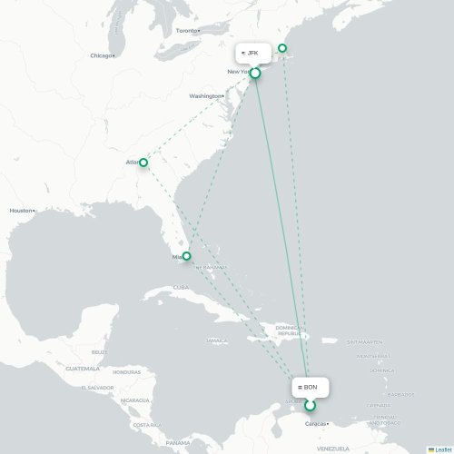 Mapa de vuelo directo Kralendijk - Nueva York