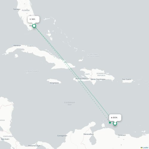 Mapa de vuelo directo Kralendijk - Miami