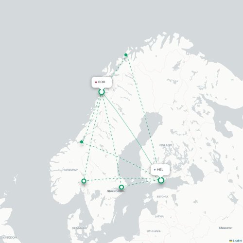 Mapa de vuelo directo Bodø - Helsinki