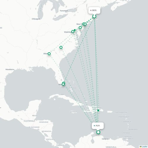 Mapa lotu bezpośredniego Boston – Oranjestad