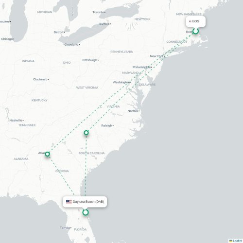 Mapa de vuelo directo Boston - Daytona Beach