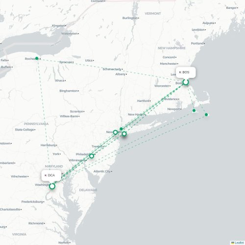Boston - Washington karta över direktflyg