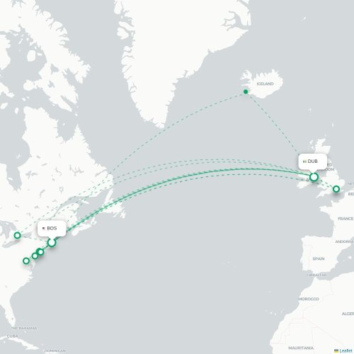 Mapa lotu bezpośredniego Boston – Dublin