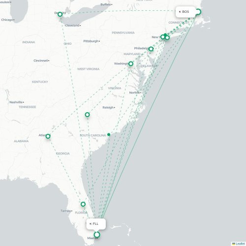 Mapa de vuelo directo Boston - Fort Lauderdale