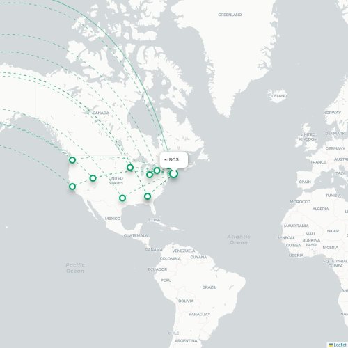 Mapa de vuelo directo Boston - Incheon