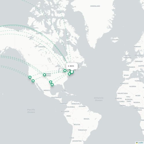 Boston - Tokio direct flight map