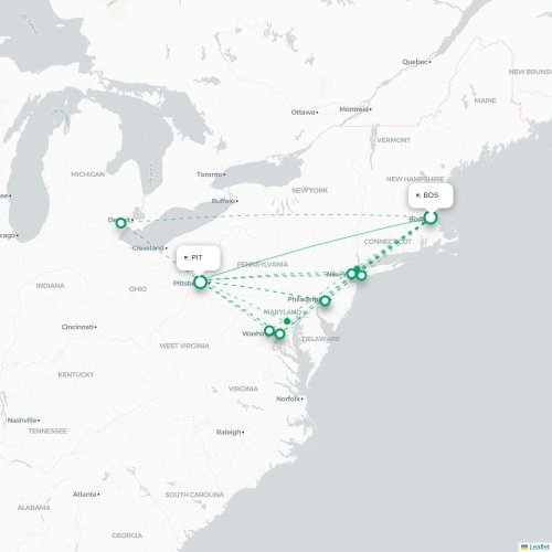 Mapa lotu bezpośredniego Boston – Pittsburgh