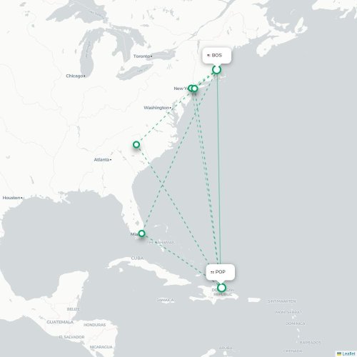 Mapa lotu bezpośredniego Boston – Puerto Plata