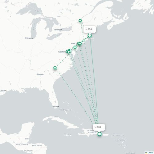 Mapa de vuelo directo Boston - Punta Cana