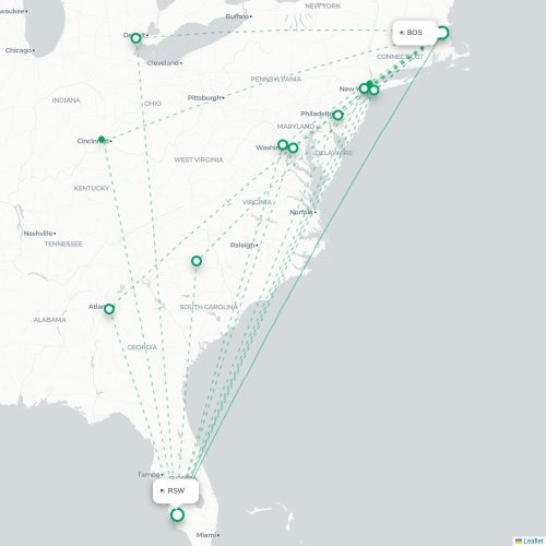 Mapa lotu bezpośredniego Boston – Fort Myers