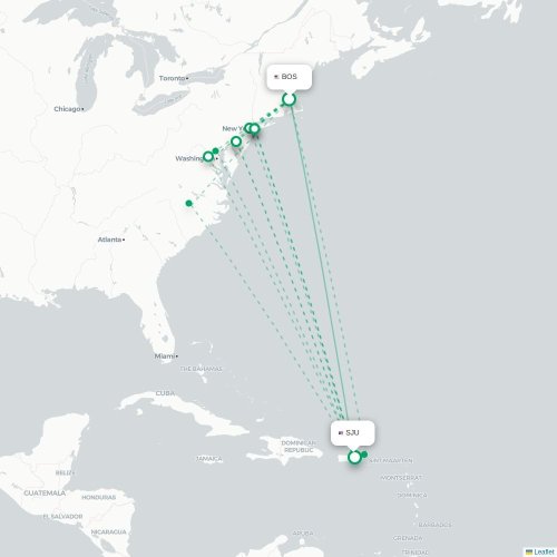 Mapa lotu bezpośredniego Boston – San Juan