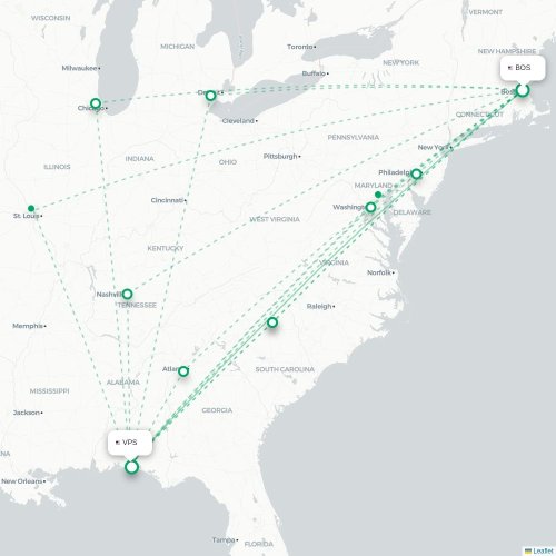 Mapa de vuelo directo Boston - Valparaiso