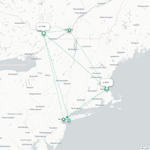 Boston - Ottawa carte du vol direct
