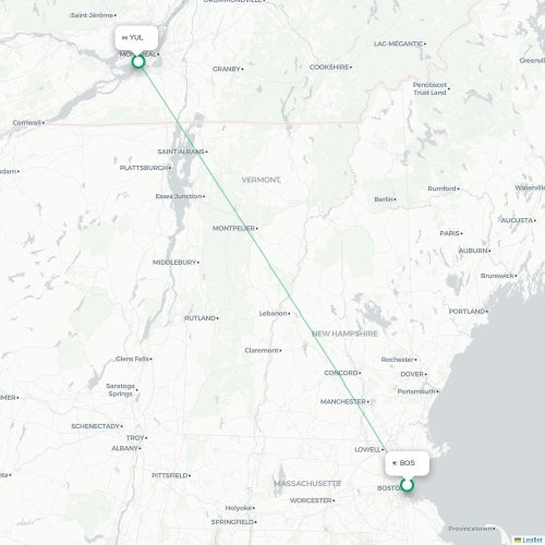 Boston - Montréal kaart van rechtstreekse vlucht